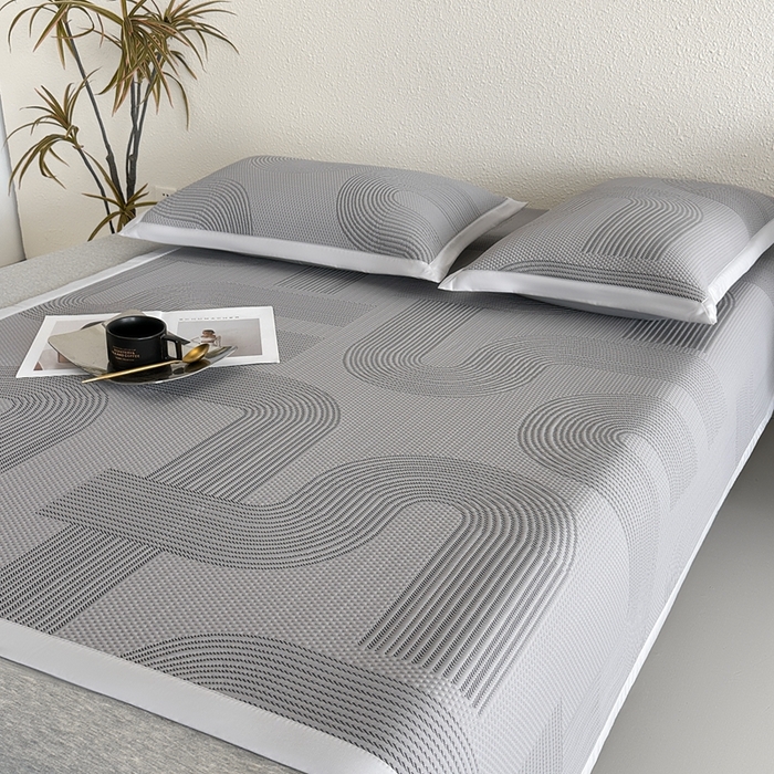 91家纺网 家纺一手货源 找家纺 禧禾 2025新款PE高分子A类泡小豆色织提花提花凉席三件套-悠米 悠米-深灰