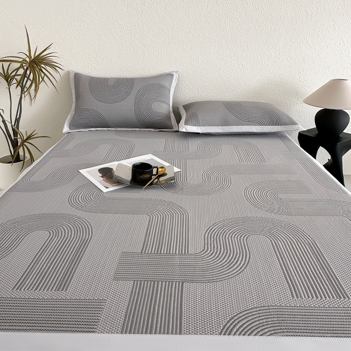 91家纺网 家纺一手货源 找家纺 禧禾 2025新款PE高分子A类泡小豆色织提花提花凉席三件套-悠米 悠米-深灰