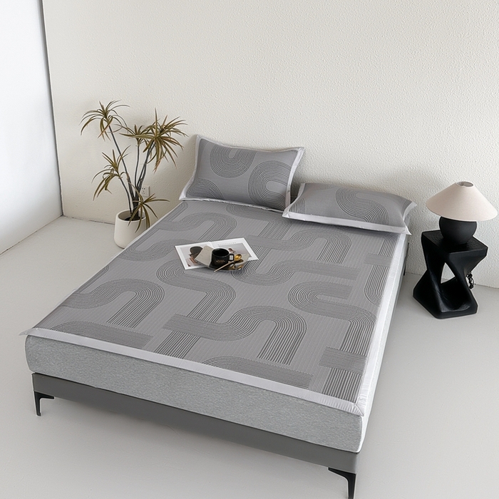 91家纺网 家纺一手货源 找家纺 禧禾 2025新款PE高分子A类泡小豆色织提花提花凉席三件套-悠米 悠米-深灰