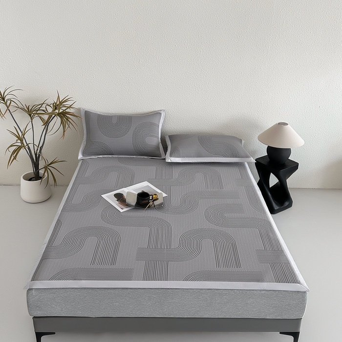 91家纺网 家纺一手货源 找家纺 禧禾 2025新款PE高分子A类泡小豆色织提花提花凉席三件套-悠米 悠米-深灰