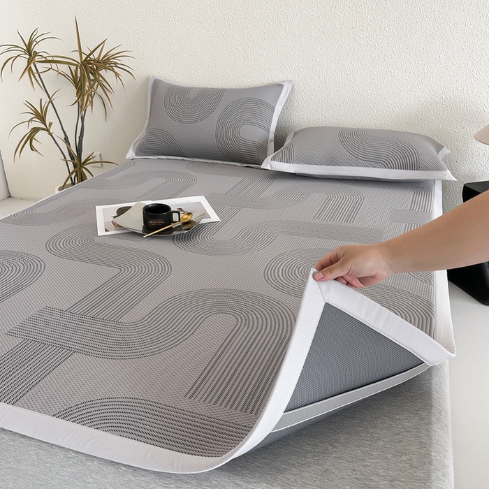 91家纺网 家纺一手货源 找家纺 禧禾 2025新款PE高分子A类泡小豆色织提花提花凉席三件套-悠米 悠米-深灰