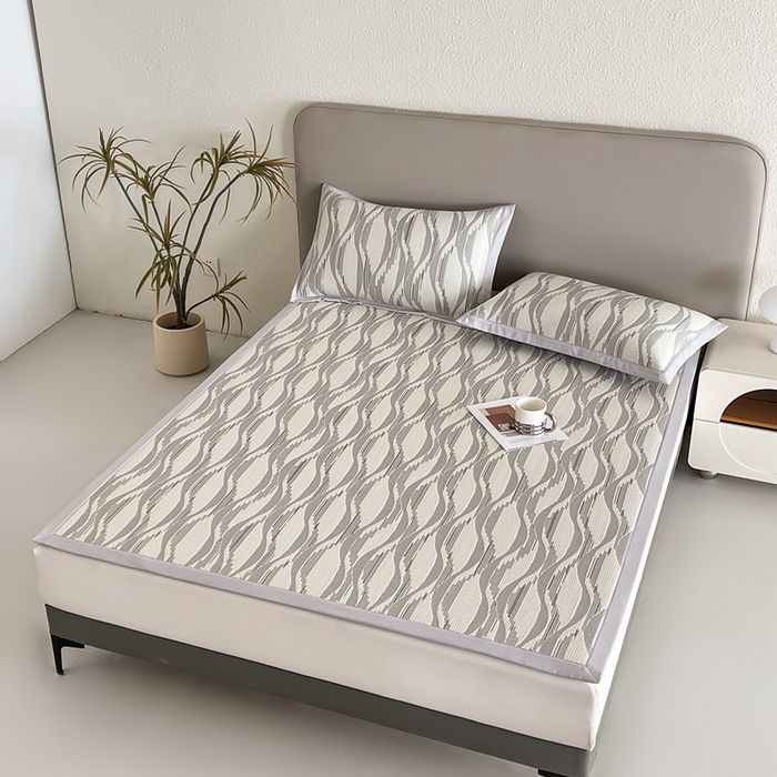 91家纺网 家纺一手货源 找家纺 禧禾 2025新款PE高分子A类泡小豆色织提花提花凉席三件套-诗黛尔 诗黛尔-浅灰