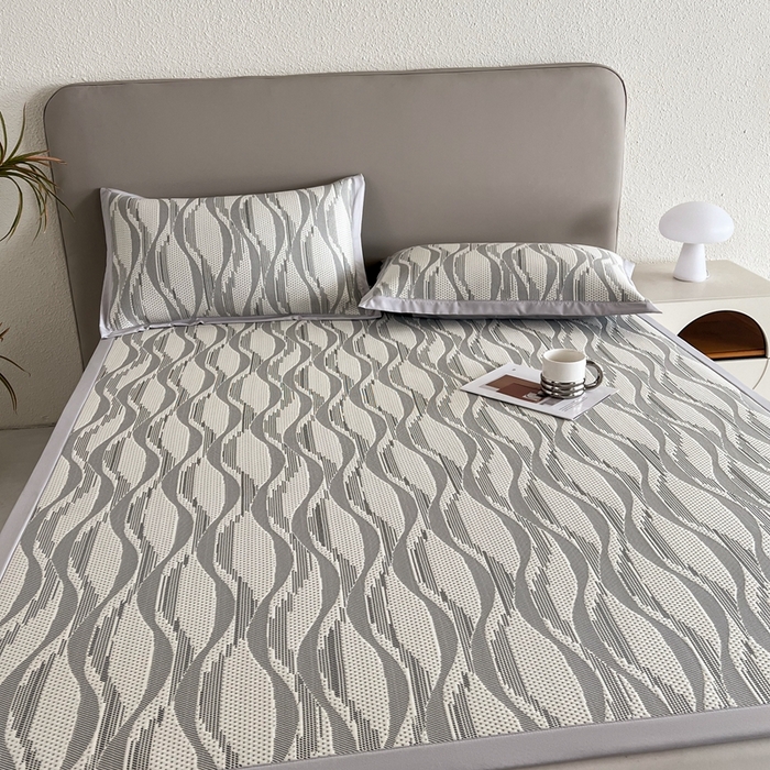 91家纺网 家纺一手货源 找家纺 禧禾 2025新款PE高分子A类泡小豆色织提花提花凉席三件套-诗黛尔 诗黛尔-浅灰