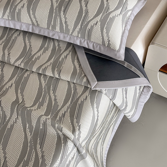 91家纺网 家纺一手货源 找家纺 禧禾 2025新款PE高分子A类泡小豆色织提花提花凉席三件套-诗黛尔 诗黛尔-浅灰