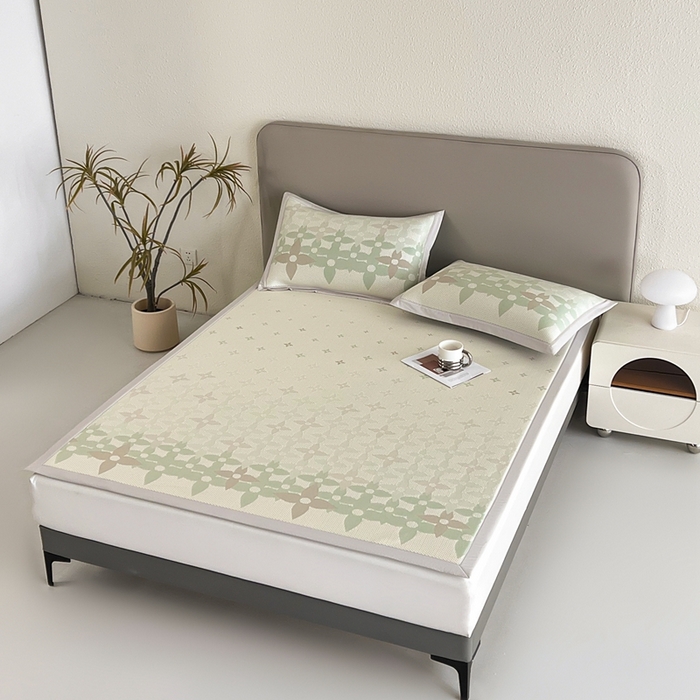 91家纺网 家纺一手货源 找家纺 禧禾 2025新款PE高分子A类泡小豆色织提花提花凉席三件套-蒂梵朵 蒂梵朵-浅绿