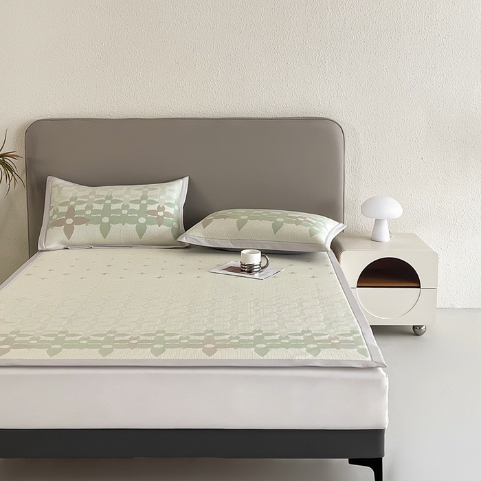 91家纺网 家纺一手货源 找家纺 禧禾 2025新款PE高分子A类泡小豆色织提花提花凉席三件套-蒂梵朵 蒂梵朵-浅绿