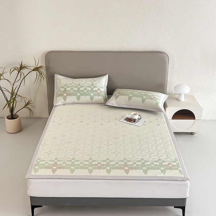 91家纺网 家纺一手货源 找家纺 禧禾 2025新款PE高分子A类泡小豆色织提花提花凉席三件套-蒂梵朵 蒂梵朵-浅绿