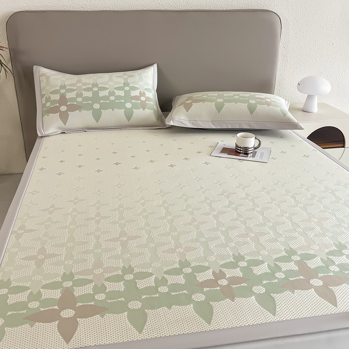 91家纺网 家纺一手货源 找家纺 禧禾 2025新款PE高分子A类泡小豆色织提花提花凉席三件套-蒂梵朵 蒂梵朵-浅绿