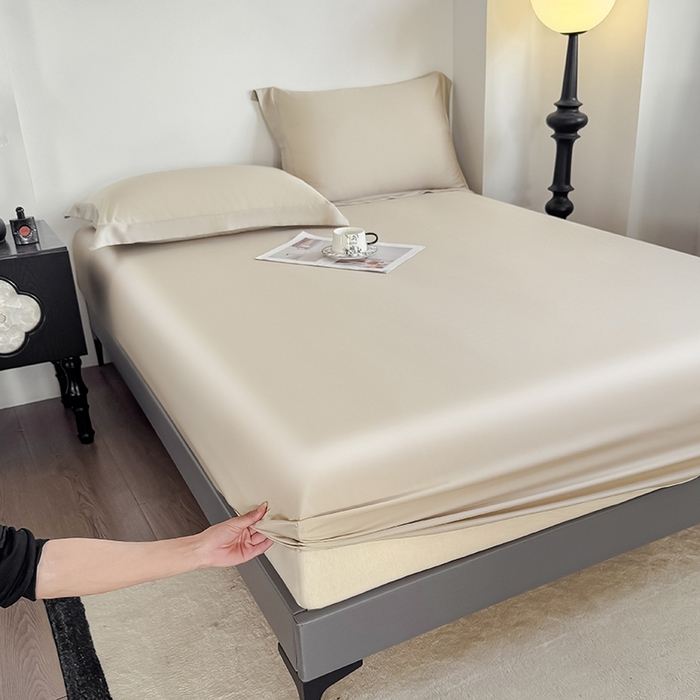 91家纺网 家纺一手货源 找家纺 （总）金喜 2025新款LF级60支莱赛尔天丝床笠三件套纯色天丝床笠