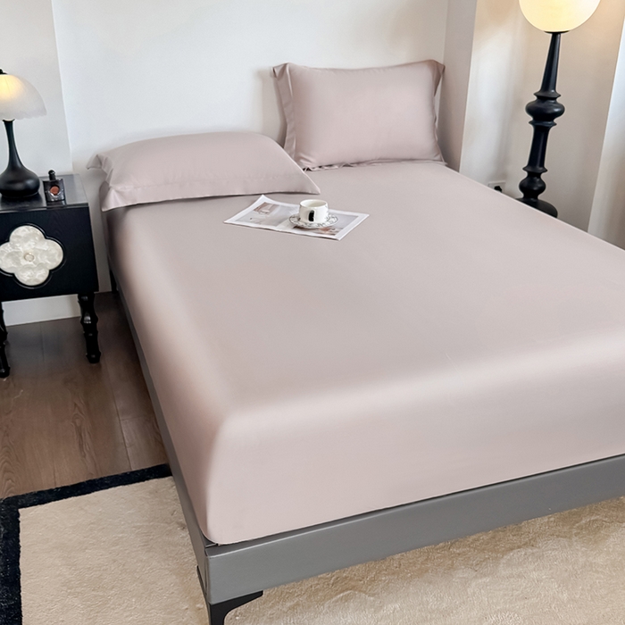 91家纺网 家纺一手货源 找家纺 金喜 2025新款LF级60支莱赛尔天丝床笠三件套纯色天丝床笠 冰莓粉