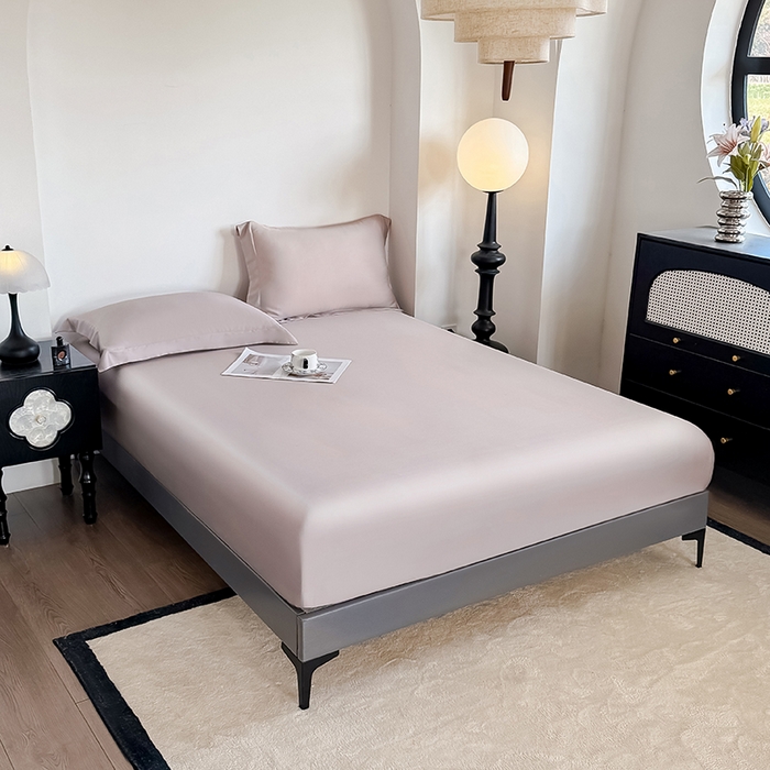 91家纺网 家纺一手货源 找家纺 金喜 2025新款LF级60支莱赛尔天丝床笠三件套纯色天丝床笠 冰莓粉