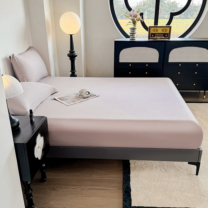 91家纺网 家纺一手货源 找家纺 金喜 2025新款LF级60支莱赛尔天丝床笠三件套纯色天丝床笠 冰莓粉