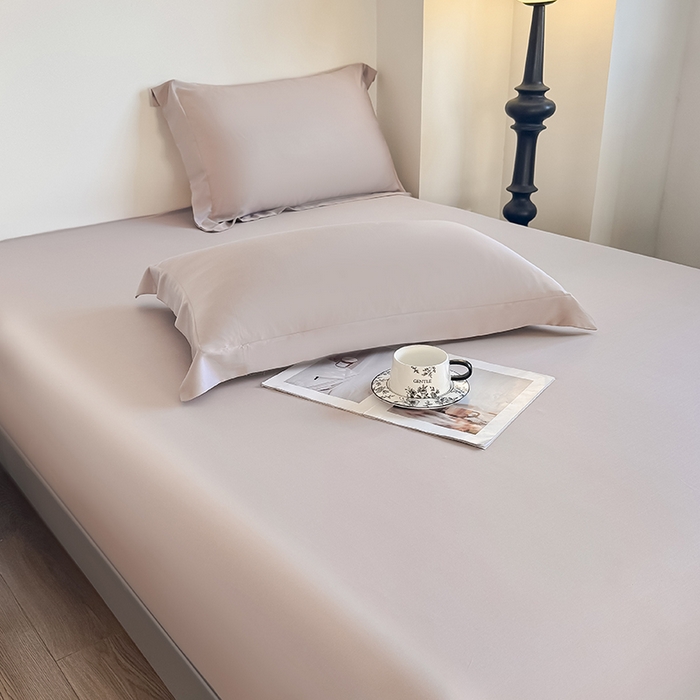 91家纺网 家纺一手货源 找家纺 金喜 2025新款LF级60支莱赛尔天丝床笠三件套纯色天丝床笠 冰莓粉