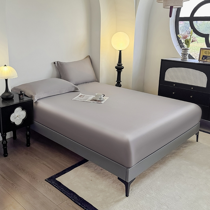 91家纺网 家纺一手货源 找家纺 金喜 2025新款LF级60支莱赛尔天丝床笠三件套纯色天丝床笠 都市灰