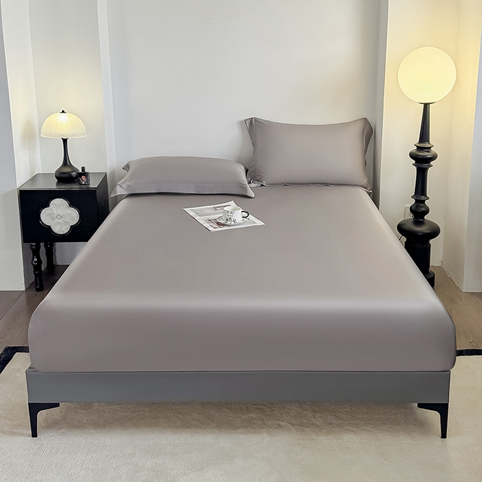 91家纺网 家纺一手货源 找家纺 金喜 2025新款LF级60支莱赛尔天丝床笠三件套纯色天丝床笠 都市灰