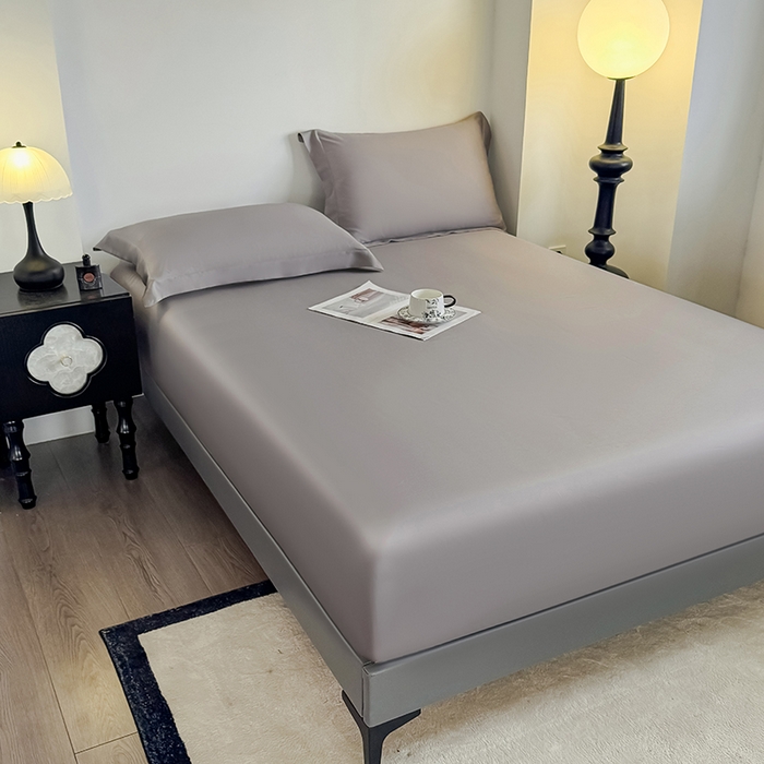 91家纺网 家纺一手货源 找家纺 金喜 2025新款LF级60支莱赛尔天丝床笠三件套纯色天丝床笠 都市灰