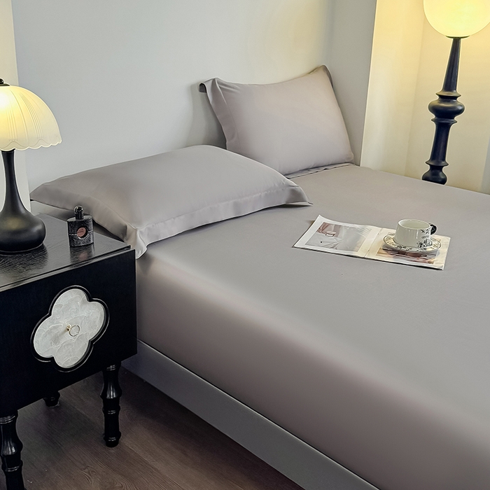 91家纺网 家纺一手货源 找家纺 金喜 2025新款LF级60支莱赛尔天丝床笠三件套纯色天丝床笠 都市灰