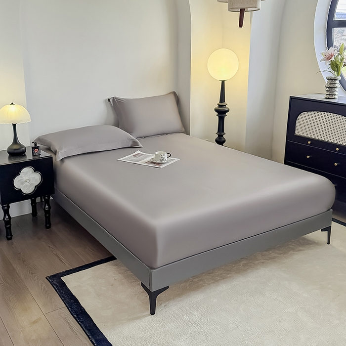 91家纺网 家纺一手货源 找家纺 金喜 2025新款LF级60支莱赛尔天丝床笠三件套纯色天丝床笠 都市灰