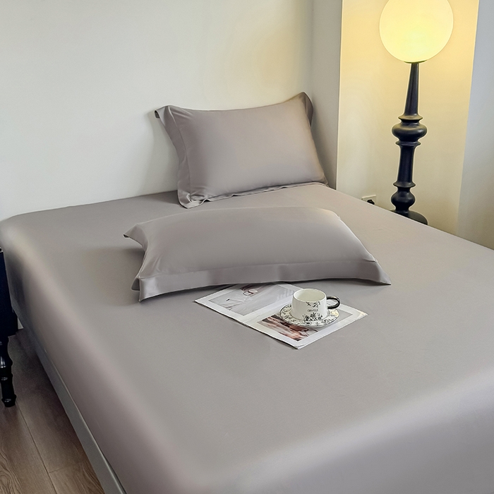 91家纺网 家纺一手货源 找家纺 金喜 2025新款LF级60支莱赛尔天丝床笠三件套纯色天丝床笠 都市灰