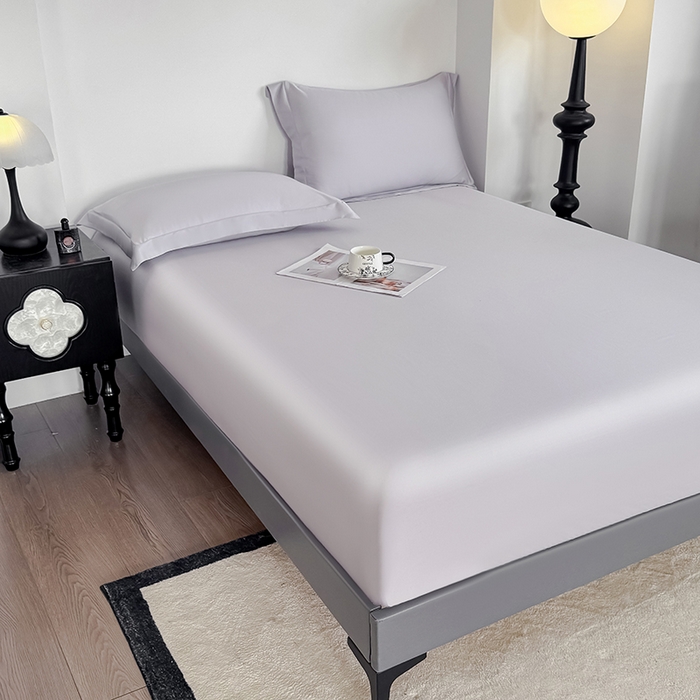 91家纺网 家纺一手货源 找家纺 金喜 2025新款LF级60支莱赛尔天丝床笠三件套纯色天丝床笠 灰紫