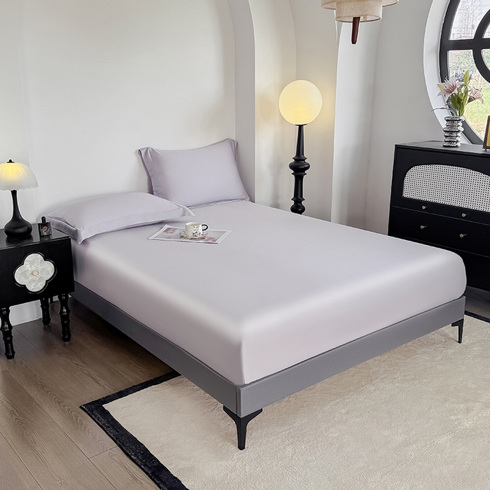 91家纺网 家纺一手货源 找家纺 金喜 2025新款LF级60支莱赛尔天丝床笠三件套纯色天丝床笠 灰紫