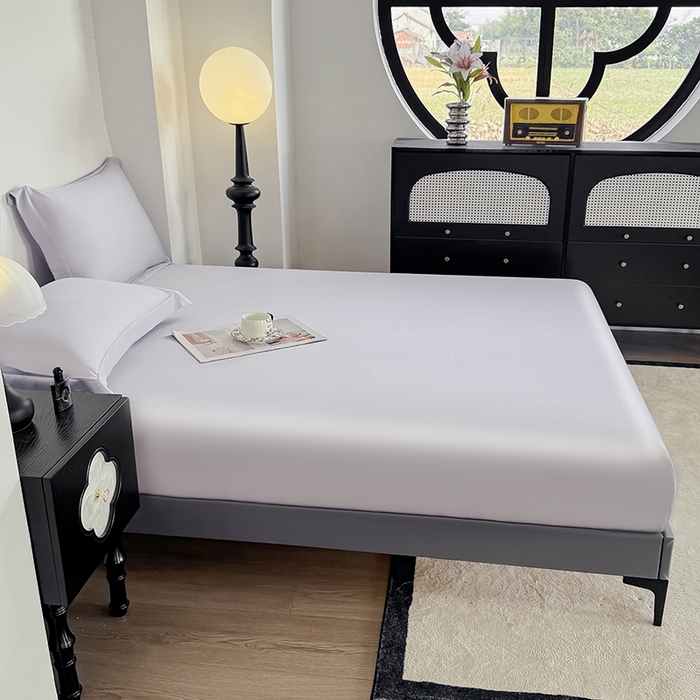 91家纺网 家纺一手货源 找家纺 金喜 2025新款LF级60支莱赛尔天丝床笠三件套纯色天丝床笠 灰紫