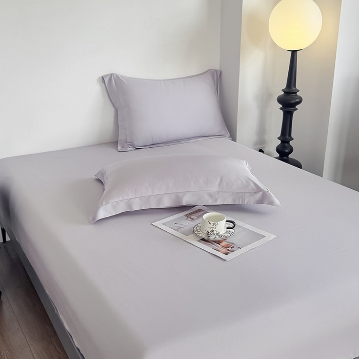 91家纺网 家纺一手货源 找家纺 金喜 2025新款LF级60支莱赛尔天丝床笠三件套纯色天丝床笠 灰紫