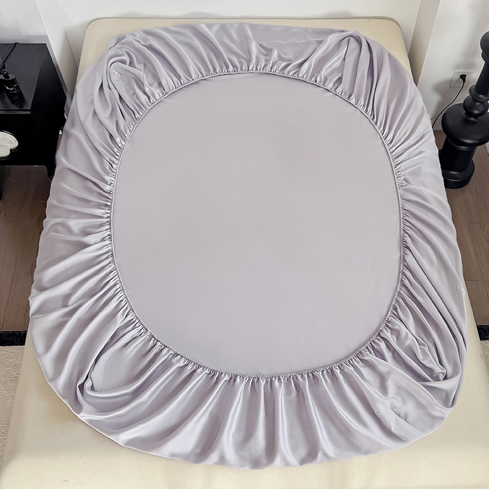 91家纺网 家纺一手货源 找家纺 金喜 2025新款LF级60支莱赛尔天丝床笠三件套纯色天丝床笠 灰紫