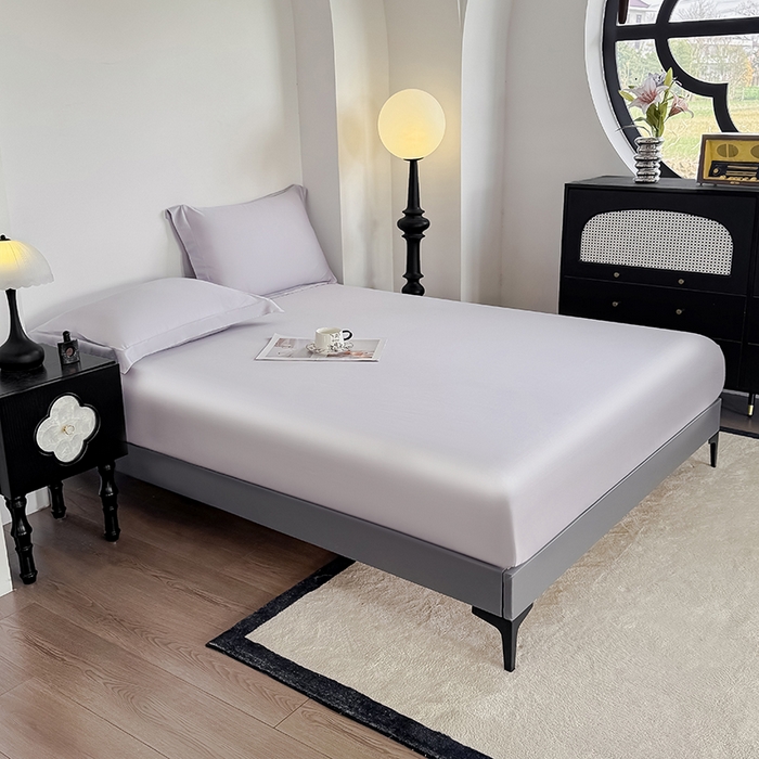 91家纺网 家纺一手货源 找家纺 金喜 2025新款LF级60支莱赛尔天丝床笠三件套纯色天丝床笠 灰紫