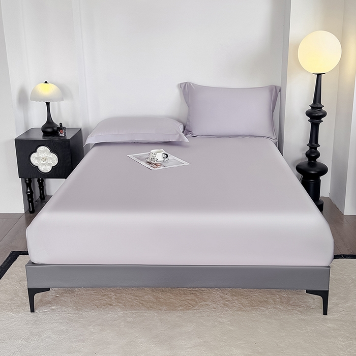 91家纺网 家纺一手货源 找家纺 金喜 2025新款LF级60支莱赛尔天丝床笠三件套纯色天丝床笠 灰紫