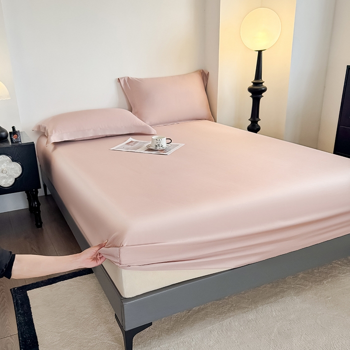 金喜 2025新款LF级60支莱赛尔天丝床笠三件套纯色天丝床笠 焦糖粉