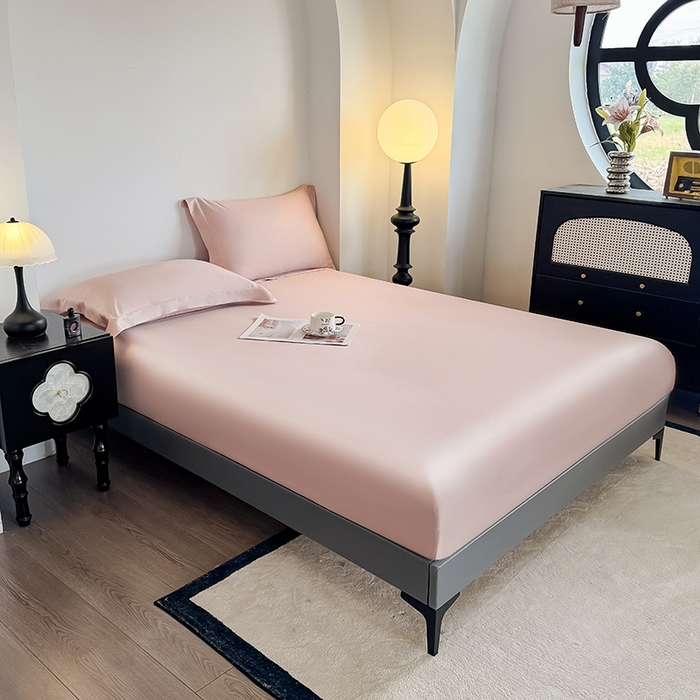 91家纺网 家纺一手货源 找家纺 金喜 2025新款LF级60支莱赛尔天丝床笠三件套纯色天丝床笠 焦糖粉