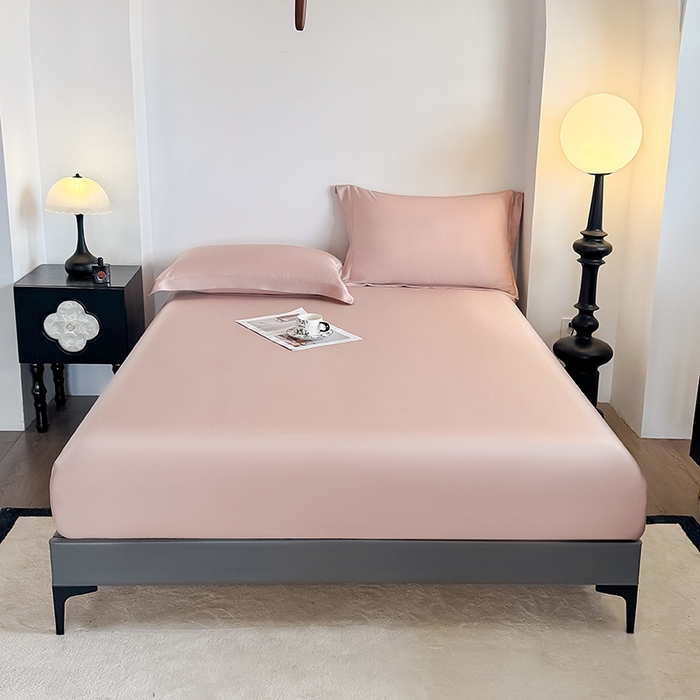 91家纺网 家纺一手货源 找家纺 金喜 2025新款LF级60支莱赛尔天丝床笠三件套纯色天丝床笠 焦糖粉