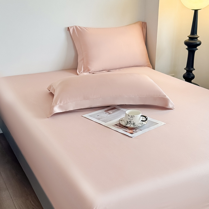 91家纺网 家纺一手货源 找家纺 金喜 2025新款LF级60支莱赛尔天丝床笠三件套纯色天丝床笠 焦糖粉