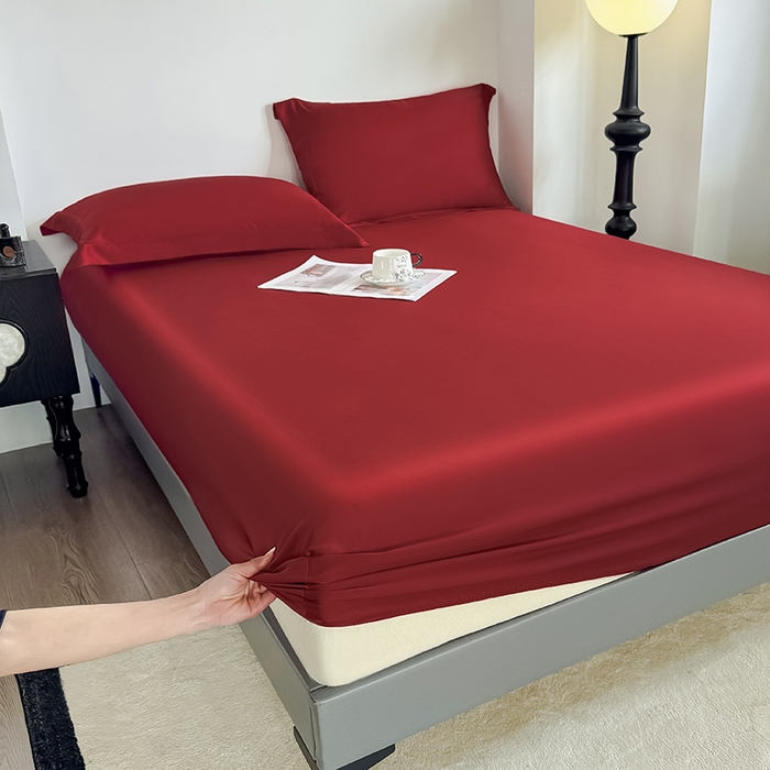 金喜 2025新款LF级60支莱赛尔天丝床笠三件套纯色天丝床笠 拉菲红