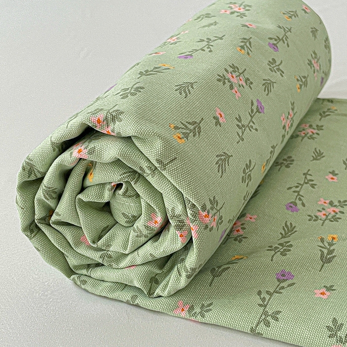 91家纺网 家纺一手货源 找家纺 忆生活家纺 2025新款全棉纯棉老粗布印花床单三件套 春意-绿