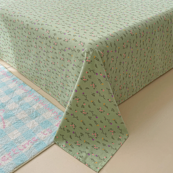 91家纺网 家纺一手货源 找家纺 忆生活家纺 2025新款全棉纯棉老粗布印花床单三件套 春意-绿