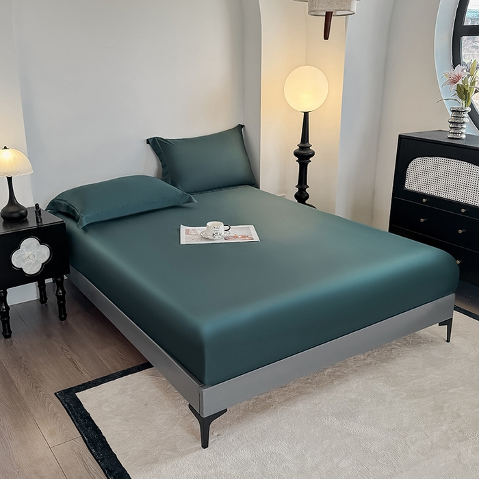 91家纺网 家纺一手货源 找家纺 金喜 2025新款LF级60支莱赛尔天丝床笠三件套纯色天丝床笠 曼岛绿