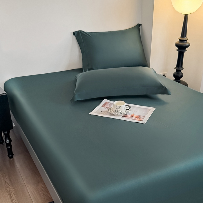 91家纺网 家纺一手货源 找家纺 金喜 2025新款LF级60支莱赛尔天丝床笠三件套纯色天丝床笠 曼岛绿