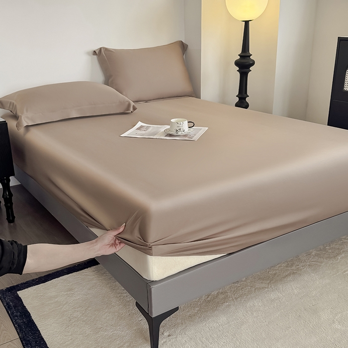 金喜 2025新款LF级60支莱赛尔天丝床笠三件套纯色天丝床笠 拿铁