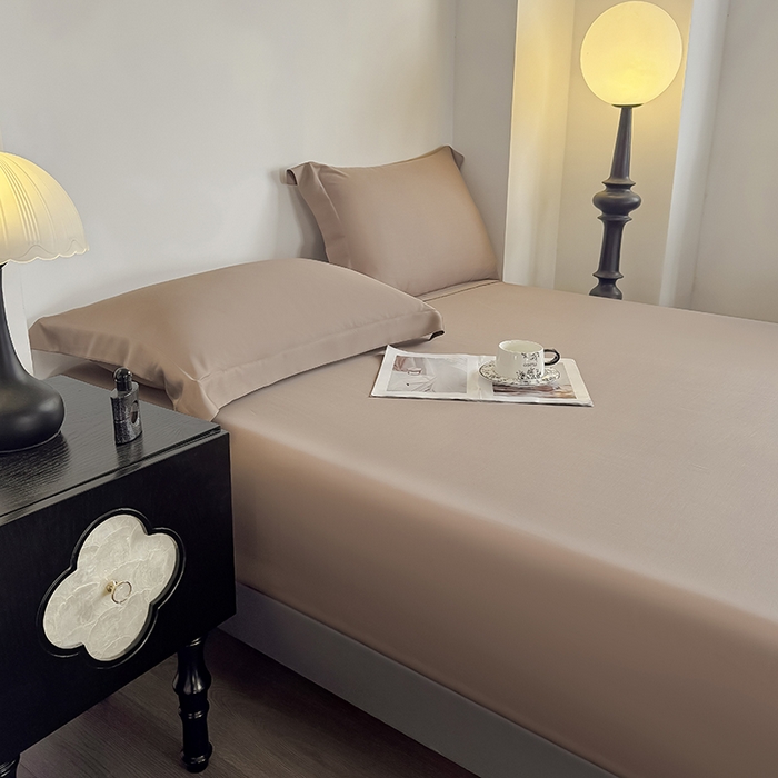 91家纺网 家纺一手货源 找家纺 金喜 2025新款LF级60支莱赛尔天丝床笠三件套纯色天丝床笠 拿铁