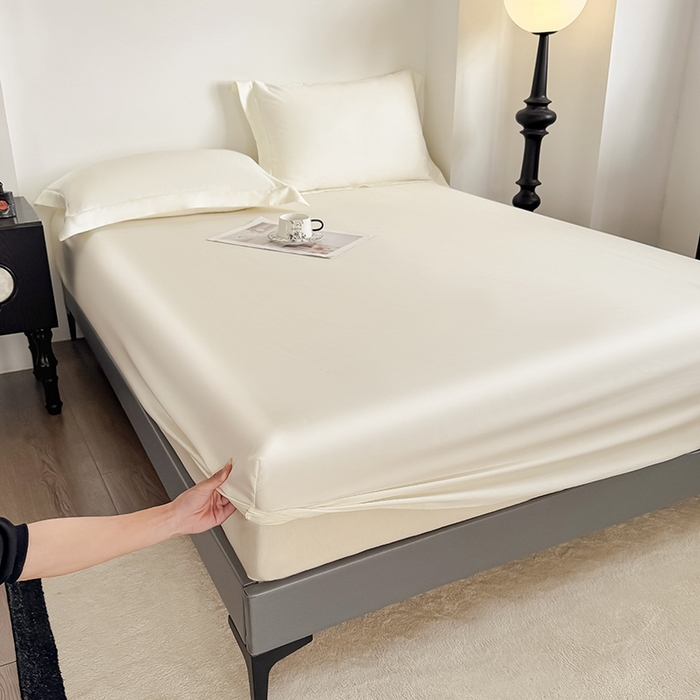 金喜 2025新款LF级60支莱赛尔天丝床笠三件套纯色天丝床笠 奶昔米