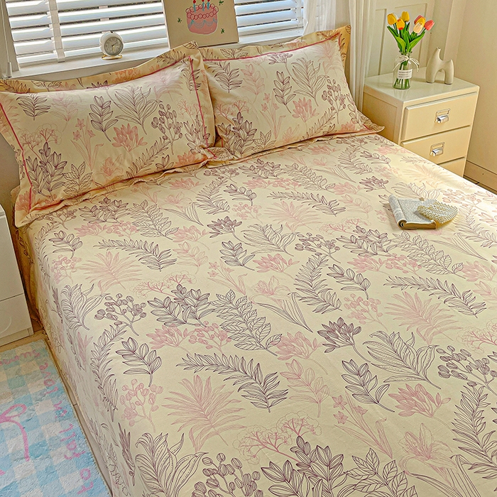 91家纺网 家纺一手货源 找家纺 忆生活家纺 2025新款全棉纯棉老粗布印花床单三件套 繁花-粉