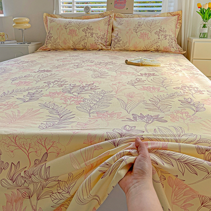 91家纺网 家纺一手货源 找家纺 忆生活家纺 2025新款全棉纯棉老粗布印花床单三件套 繁花-粉