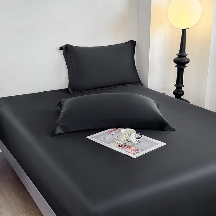 91家纺网 家纺一手货源 找家纺 金喜 2025新款LF级60支莱赛尔天丝床笠三件套纯色天丝床笠 乌木黑