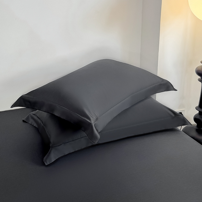 91家纺网 家纺一手货源 找家纺 金喜 2025新款LF级60支莱赛尔天丝床笠三件套纯色天丝床笠 乌木黑