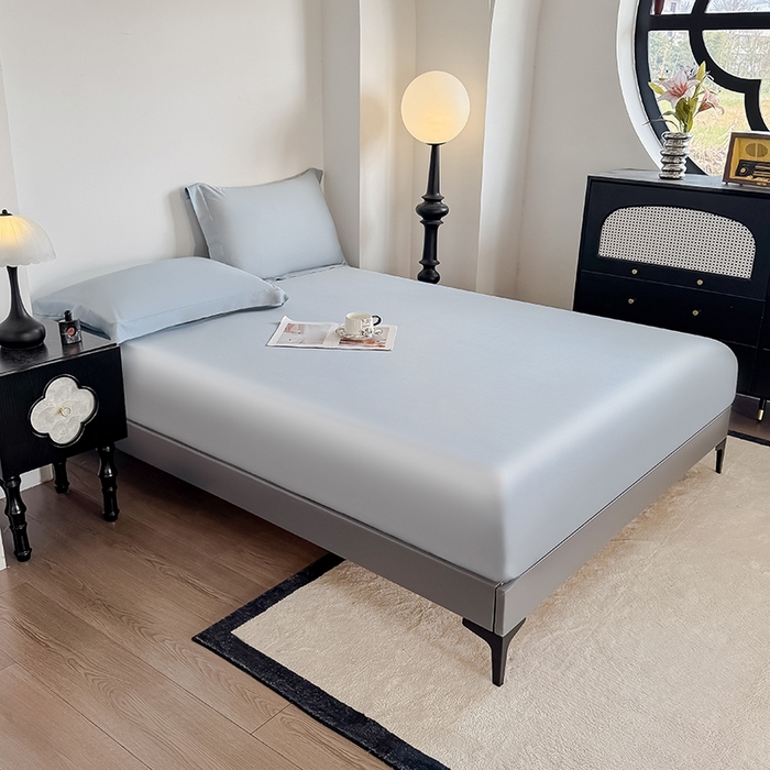 91家纺网 家纺一手货源 找家纺 金喜 2025新款LF级60支莱赛尔天丝床笠三件套纯色天丝床笠 雾兰