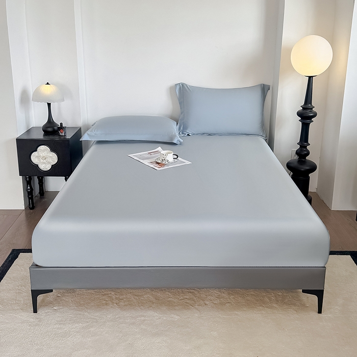 91家纺网 家纺一手货源 找家纺 金喜 2025新款LF级60支莱赛尔天丝床笠三件套纯色天丝床笠 雾兰