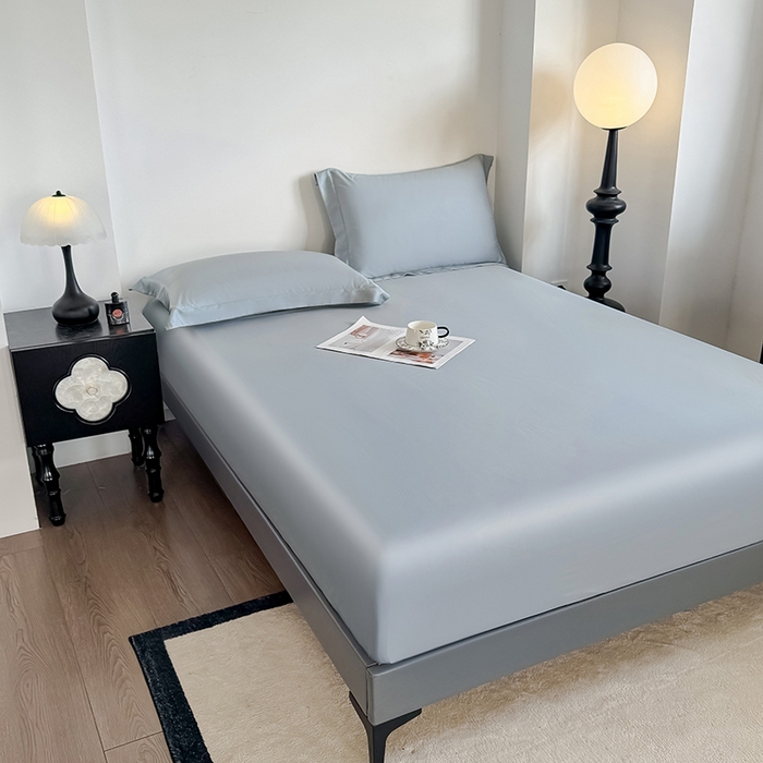 91家纺网 家纺一手货源 找家纺 金喜 2025新款LF级60支莱赛尔天丝床笠三件套纯色天丝床笠 雾兰