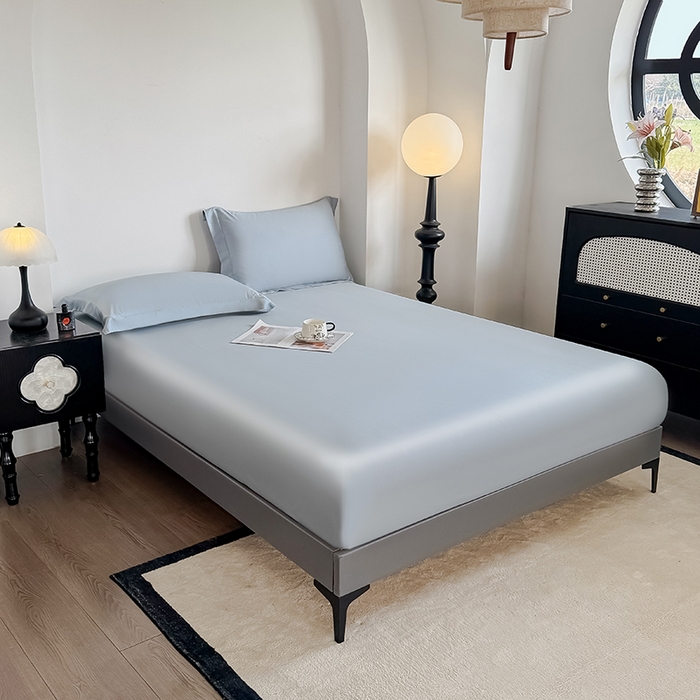 91家纺网 家纺一手货源 找家纺 金喜 2025新款LF级60支莱赛尔天丝床笠三件套纯色天丝床笠 雾兰